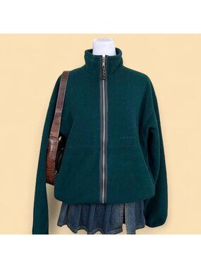 90s green gorpcore skater fleece zip sweater